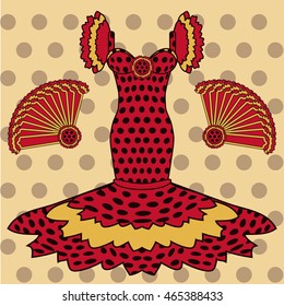 Flamenco greeting card, seamless pattern, vector illustration