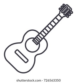 flamenco guitar illustration vector line icon, sign, illustration on background, editable strokes