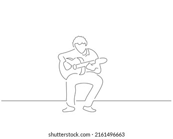 Flamenco guitarist in line art drawing style. Composition of traditional spanish musician. Black linear sketch isolated on white background. Vector illustration design.