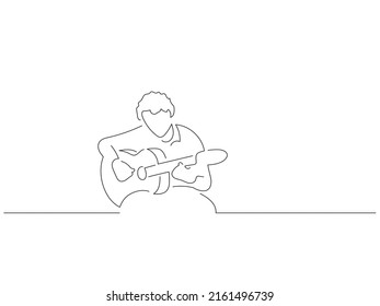 Flamenco guitarist in line art drawing style. Composition of traditional spanish musician. Black linear sketch isolated on white background. Vector illustration design.