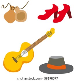 Flamenco guitarist vector typical spahish illustration cartoon