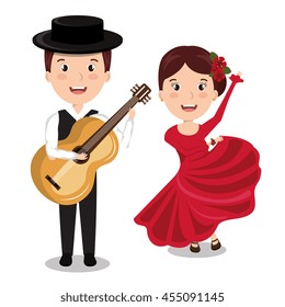 flamenco musician with dancer  isolated icon design, vector illustration  graphic 