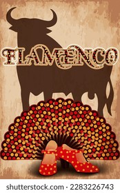 Flamenco party card with spanish bull, vector illustration