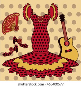 Flamenco pattern with spanish guitar, vector illustration
