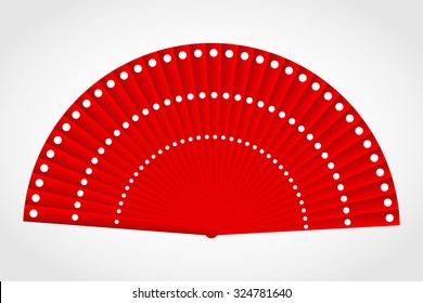 Flamenco polka-dot red fan, vector