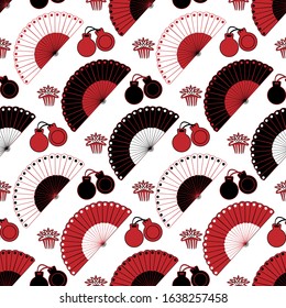 Flamenco seamless pattern with fans,  castanets and combs.