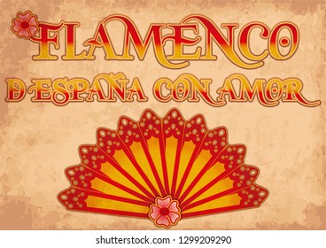 Flamenco. From Spain with love.   Fan with colors of Spanish flag, vector illustration