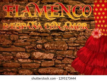 Flamenco spain love greeting card, vector illustration
