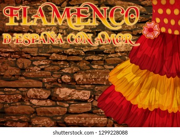 Flamenco. From Spain with love.   Greeting card with spanish colors, vector illustration