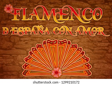 Flamenco. From Spain  with love.   Party invitation card with colors of Spanish flag, vector illustration