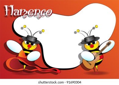 Flamenco Spanish bees with guitar, card for kids, scrapbook  useful