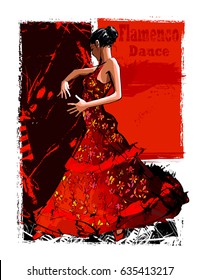 Flamenco Spanish Dancer Woman - Vector Illustration