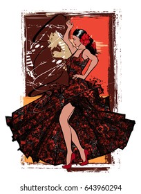 Flamenco Spanish Dancer Woman - Vector Illustration