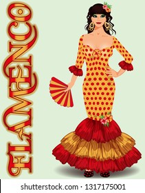 Flamenco. Spanish flamenco dancing girl with fan. vector illustration