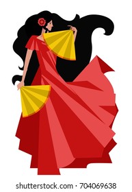 flamenco spanish girl beautiful dancer with fans