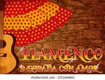 Flamenco. Translation is  From Spain with Love. Invitation card, vector illustration