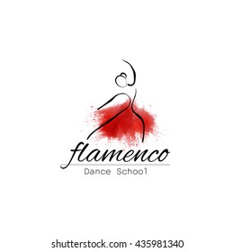 Flamenco. Vector illustration abstract woman icon in dance. Dance school, dance studio logo design vector template.