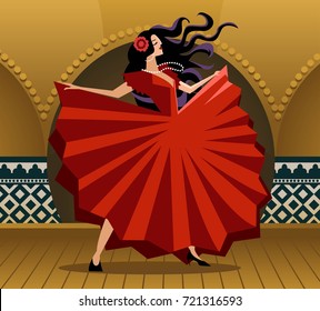 flamenco woman red dress dancer on stage