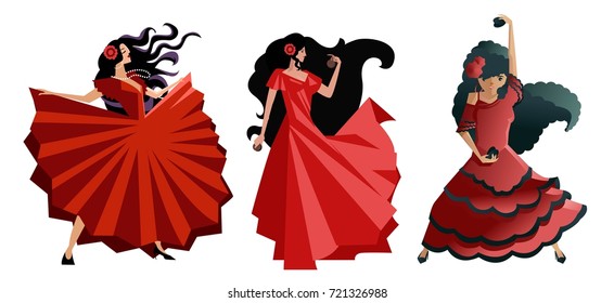 flamenco woman red dress dancers