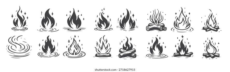 Llamas de arte dibujado a mano fuego ilustración colección