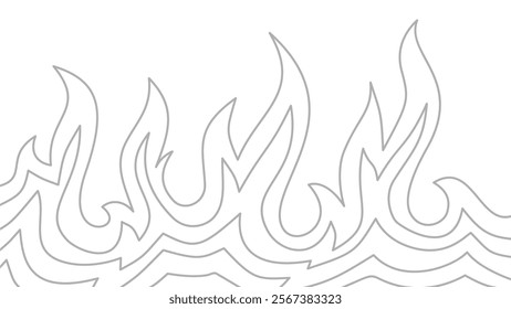 flames background. Continuous fire line design. Flame outline background. Fire Background. doodle fire background. Flame Seamless Pattern.