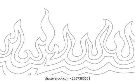 flames background. Continuous fire line design. Flame outline background. Fire Background. doodle fire background. Flame Seamless Pattern.