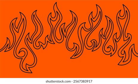 flames background. Continuous fire line design. Flame outline background. Fire Background. doodle fire background. Flame Seamless Pattern.