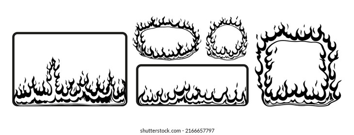 with flames, burn elements. Tribal blaze vector decor