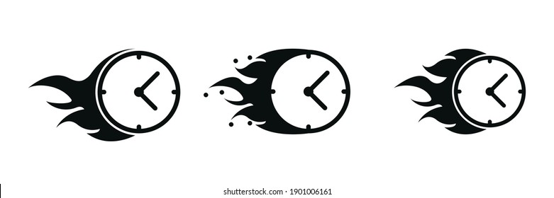 Flames are coming out the clock icon  Dial Clock is set and stopwatch to stop the time  Time zones are set  Stopwatch drawing  Symbol speed  Flat sign symbols logo illustration isolated 