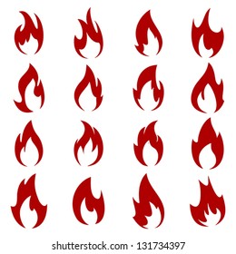Flames of different shapes on a white background.