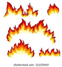 Flames of different shapes on a white background.