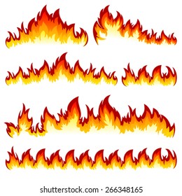 Flames of different shapes on a white background. 