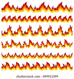 Flames of different shapes on a white background. 