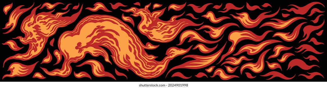 Flames. Editable hand drawn illustration. Vector engraving. Isolated on black background. 8 EPS