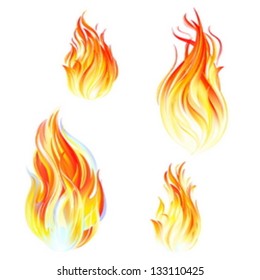 Flames of fire, collection of icons, vector illustration on white background