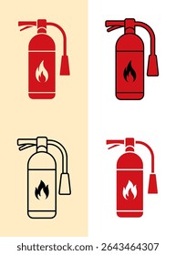 flames fire extinguisher vector icon, fire killer, fire reel hose on isolated background. Fire extinguisher icon in flat  icon design. 