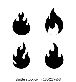 Flames fire icons, silhouettes. Black firing, Burning icons, symbols isolated on white.