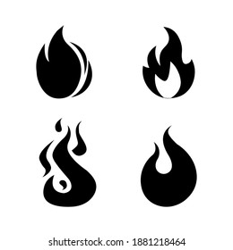 Flames fire icons, silhouettes. Black firing, Burning icons, symbols isolated on white.