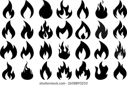 Ícones de silhueta de vetor de incêndio e chamas | SPE