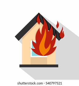 Flames from house window icon. Flat illustration of flames from house window vector icon for web isolated on white background