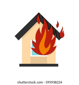 Flames from house window icon in flat style isolated on white background vector illustration