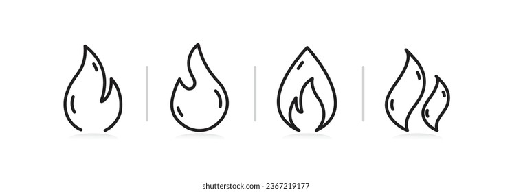 flames, icon set. fire, flame of various shapes, linear icons. Line with editable stroke design