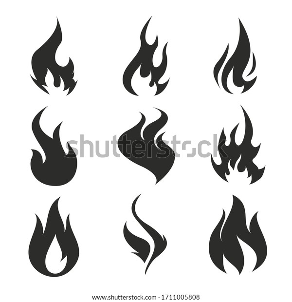 Flames Icons Flame Silhouettes Black Firing Stock Vector (Royalty Free ...