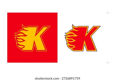 Flames and K-Initial Logo Symbolizing Fiery Competitiveness. Isolated on white background.