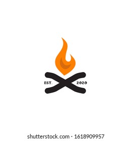 Flames logo design with fire and wood icon template illustration