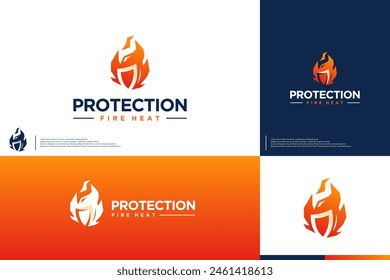 flames logo, with protection shield, logo design inspiration.