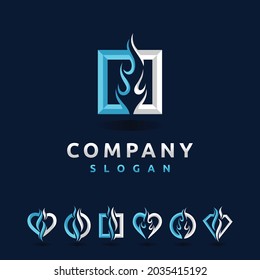 flames logo set with multiple shapes