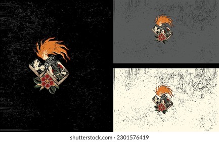 flames and red flowers vector flat design