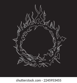 Flames round frame isolated on black background. Vector ring of fire. vector burning circle. Simple flat illustration. Icon Vector Design