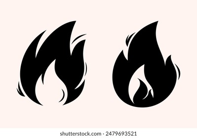 flames set, Fire flames, set vector icons Fire and flames outline icon set. Contour bonfire, linear flaming elements. Hand drawn monochrome different fire flame vector illustration.